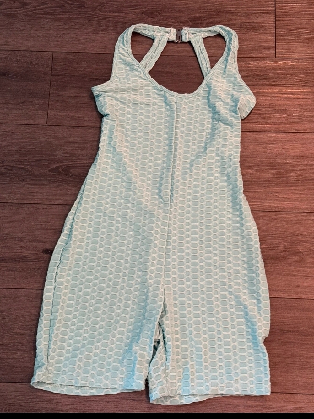 Light Blue Textured Sleeveless Romper Jumpsuit